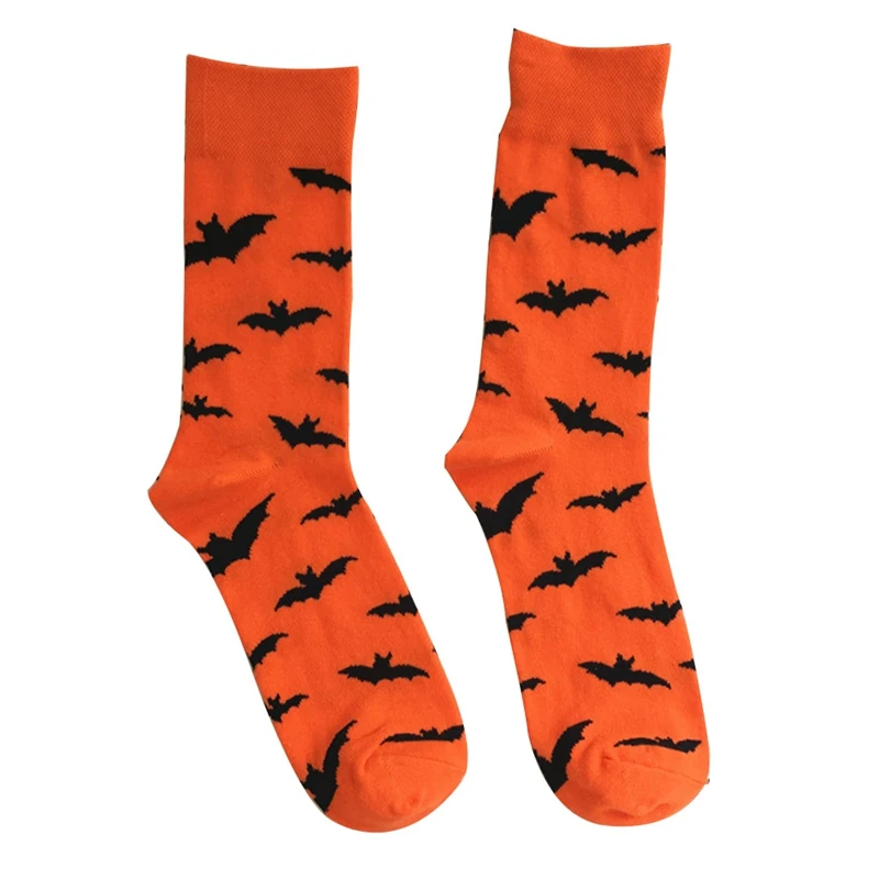 Bats Pumpkin Cartoon Socks Men Knee-High Socks Halloween Cosplay Cotton Crew Socks Spring Autumn Casual Socks