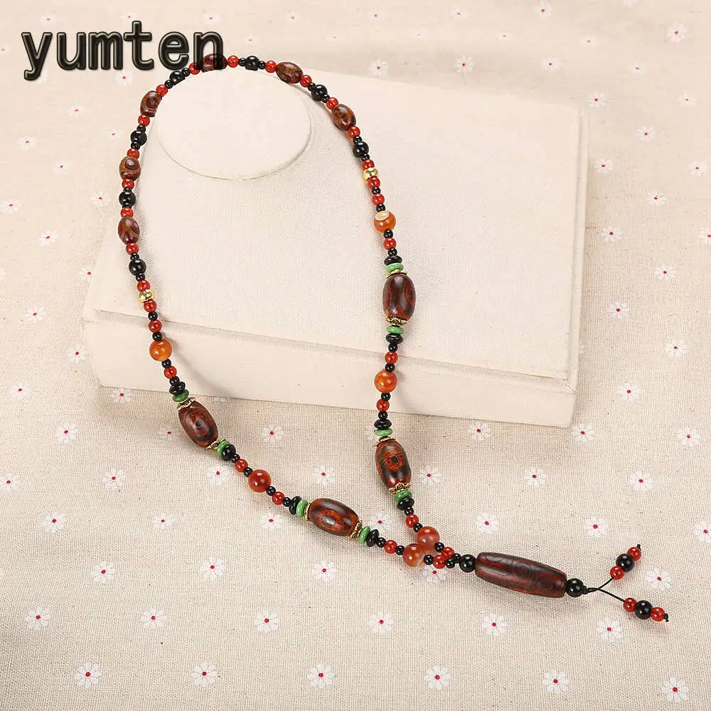 

Yumten Agate Pendant Necklace Vintage Women Bead Chains Jewellery Men Anniversary Ornaments Black Energy Stone Dzi Beads Symbol
