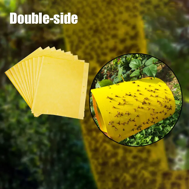 

5pcs Strong Flies Traps Bugs Sticky Board Double-side Self-adhesive Catching Aphid Insects Fungus Pest Killer Outdoor Fly Trap