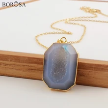 BOROSA Прямая поставка радуга цвет восьмиугольник кулон agates Druzy Geode 18 дюймов медь золотая цепочка ожерелье CL112