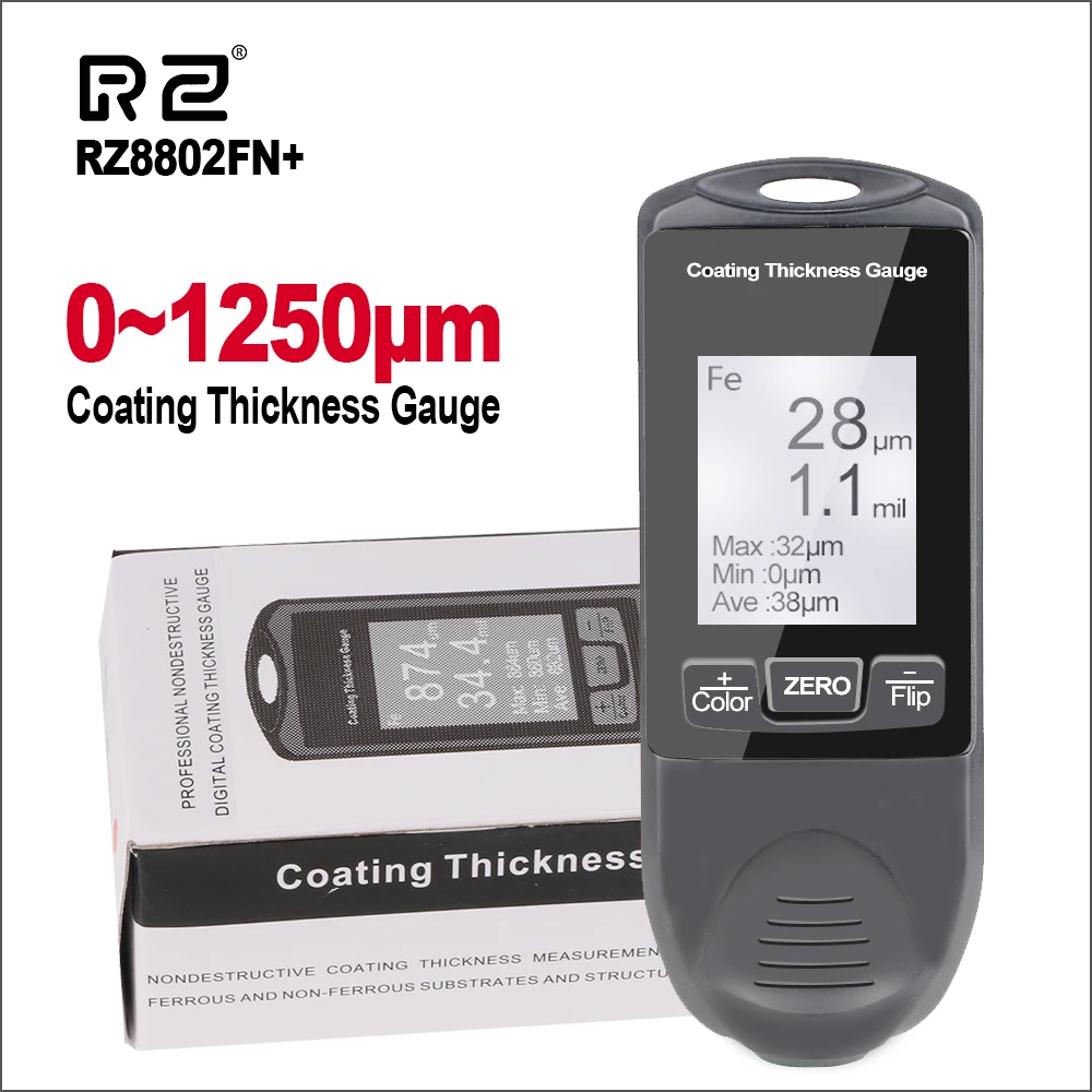 

RZ Professional Thickness Gauge Digital Film/Coating 2 in 1 Mini Ultrasonic Thickness Gauge Tester RZ8802FN+