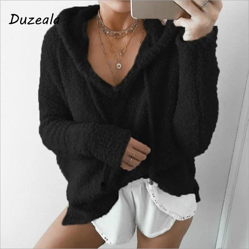 Fleece Womens Sweaters 2018 Winter Autumn Hooded Pullover