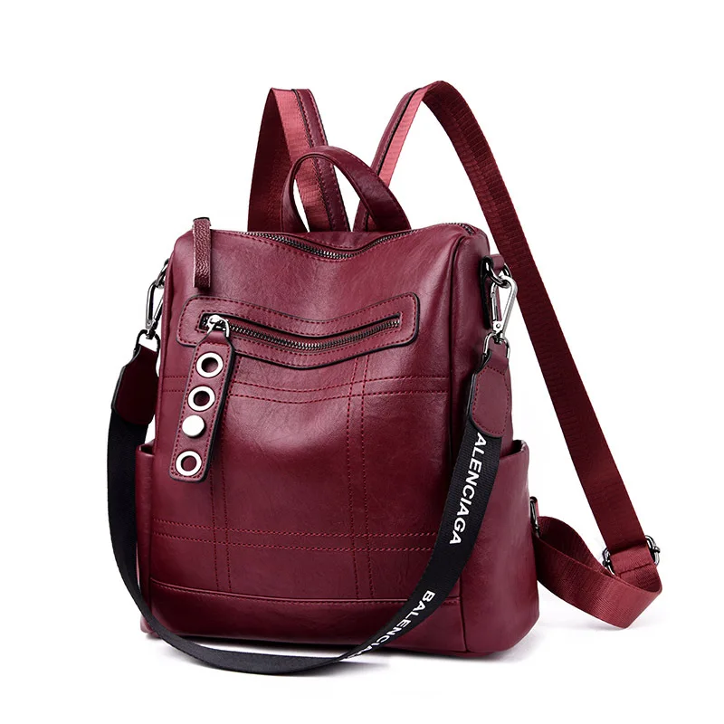 Дизайнерские рюкзаки, женский кожаный рюкзак, женские школьные сумки для девочек-подростков, черный мягкий рюкзак, сумка - Цвет: Бургундия