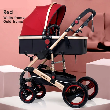 red 1 Belecoo 2 в 1 детская коляска высокий пейзаж Двусторонняя коляска складной светильник четырехколесный амортизатор детский тролли - Цвет: red 1