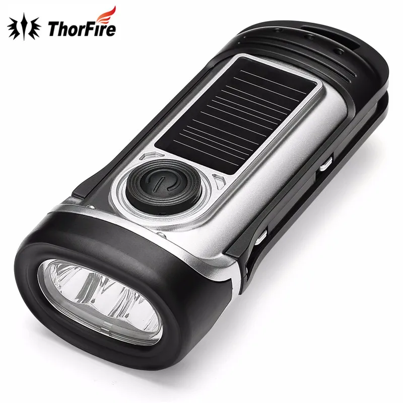 

ThorFire Solar Flashlight Hand Crank Solar Powered Rechargeable Flashlight IPX6 Waterproof LED Emergency Flashlights Lights