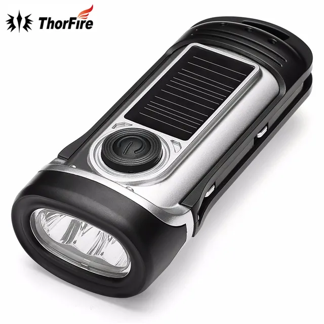 ThorFire Solar Flashlight Hand Crank Solar Powered