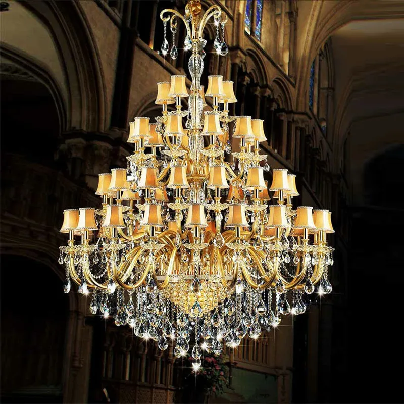 Large Crystal Chandelier With Fabric Cover Gold Large Hotel Chandeliers
