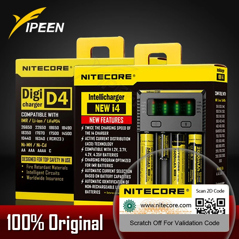 

100% Original Nitecore D4 D2 New I4 I2 battery charger LCD Intelligent li-ion charging 18650 14500 26650 16340 AA AAA batteries