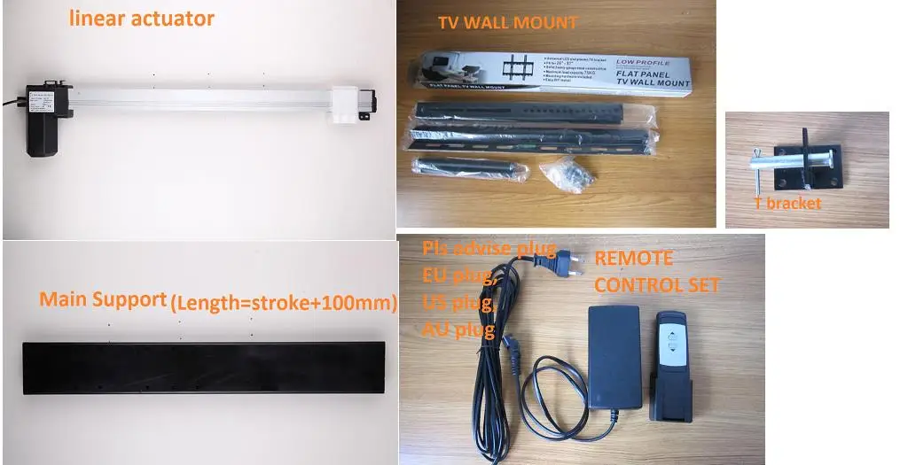 Пульт дистанционного управления линейный привод с монтажными кронштейнами ТВ подъемная система-ход 750 мм-1 комплект