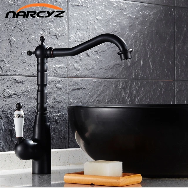 Best Price Newly Blackened Faucets Kitchen Brass Retro Faucet Bathroom Basin Mixer Deck Mounte Swivel Spout Black Faucet B3251