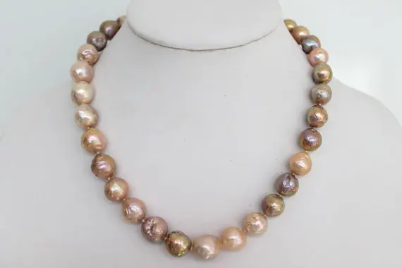 

New Arriver Beautiful Pink Lavender Golden Purple Freshwater Pearls Necklace 11-14mm 18inches Real Pearl Jewellery For Woman