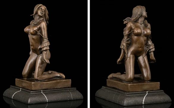

JP S1150 Art Deco Sculpture Sexy Naked Woman Nude Girl Erotic Bronze Statue Signed B0403