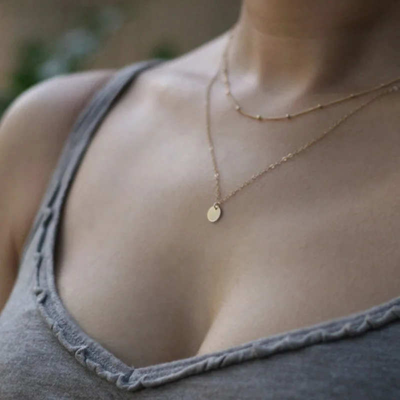 

Disc Necklace Choker Circle Layered Necklaces for Women and Girls Coin Choker gold tone or silver tone Jewelry