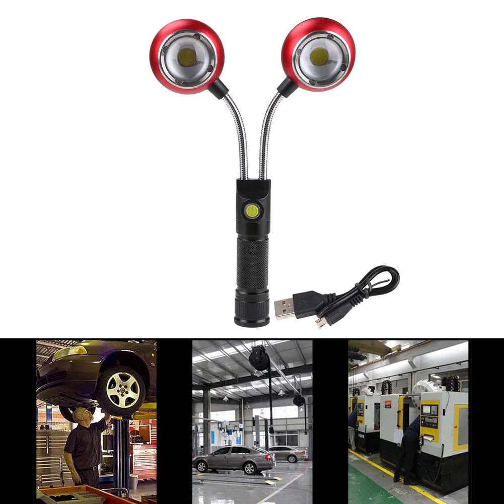 

Flexible Bendable Double Head COB LED Magnet Work Light USB Torch Lamp Rechargeable Light CLH@8