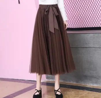 

Spring models bow large swing net yarn skirt 2019 skirt women's high waist pleated skirt women in the long paragraph skirts gx21