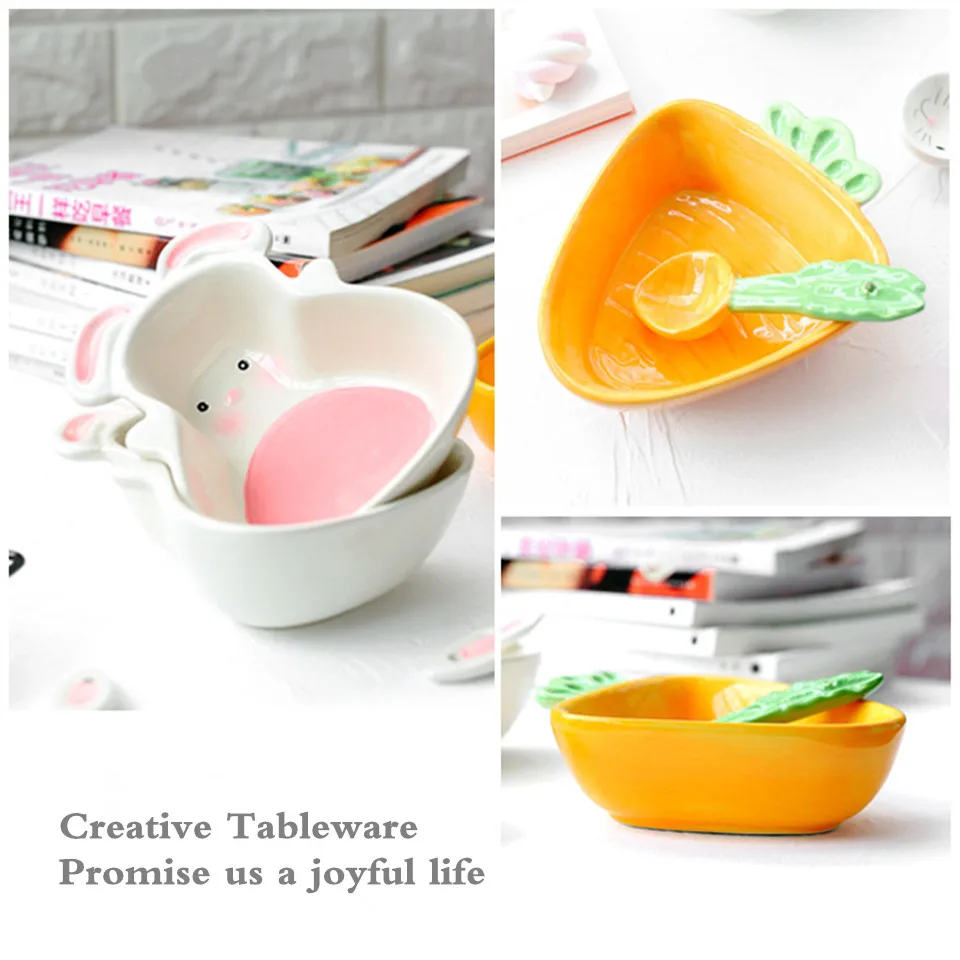 JO LIFE креативная мультяшная керамическая посуда, чаша для моркови, тарелка с кроликом, ложка с кроликом, поднос для детей, миска для фруктов