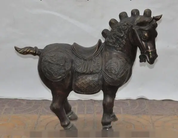 

song voge gem S6756 23" chinese fengshui bronze dragon phoenix d THOROUGHBRED HORSE steed statue