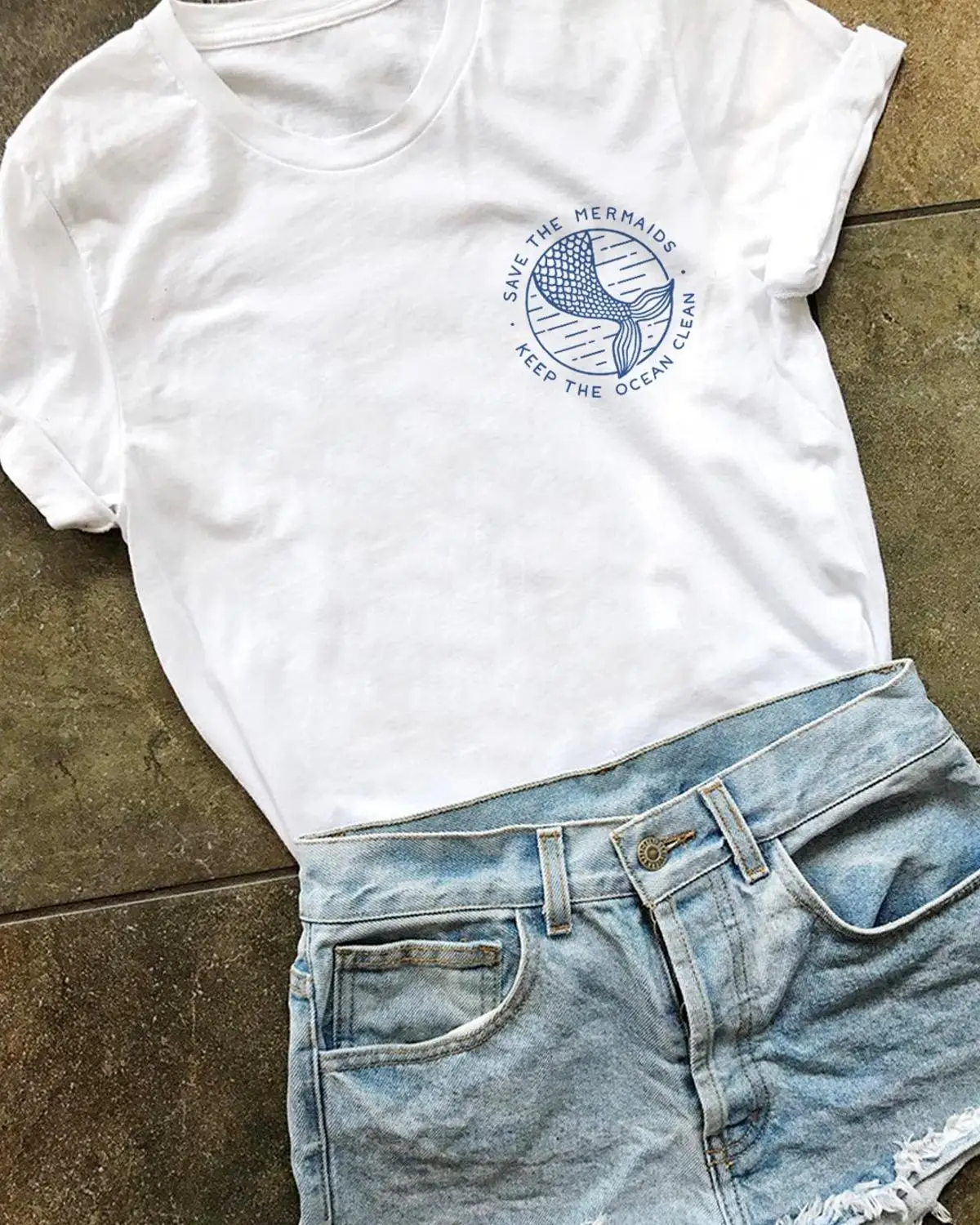 

Save The Mermaids Keep The Ocean Clean T-Shirt Mermaids Slogan Tumblr Cotton Tee Pocket Mermaids Ocean Clean Graphic Camisetas