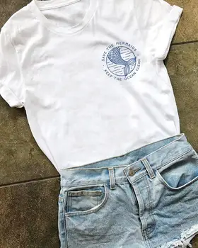 

Save The Mermaids Keep The Ocean Clean T-Shirt Mermaids Slogan Tumblr Cotton Tee Pocket Mermaids Ocean Clean Graphic Camisetas