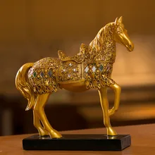 28.8cm(11.3″) Height Silver Gold Europe Horse Statue Animal Sculpture Figurine Miniture Home Office Decoration Resin Crafts