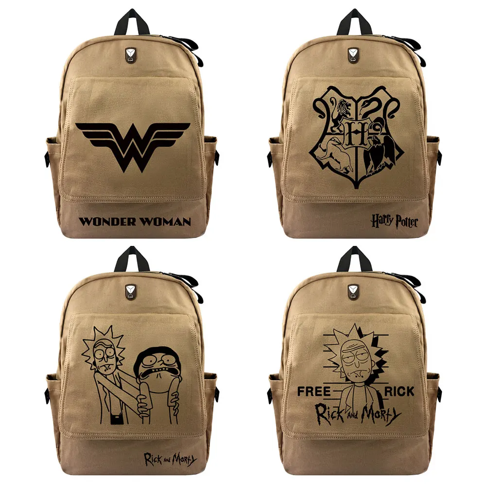 

Wonder Woman Hogwarts Deathly Hallows Boy Girl School bag Women Bagpack Teenagers Schoolbags Canvas Men Student Backpack Satchel