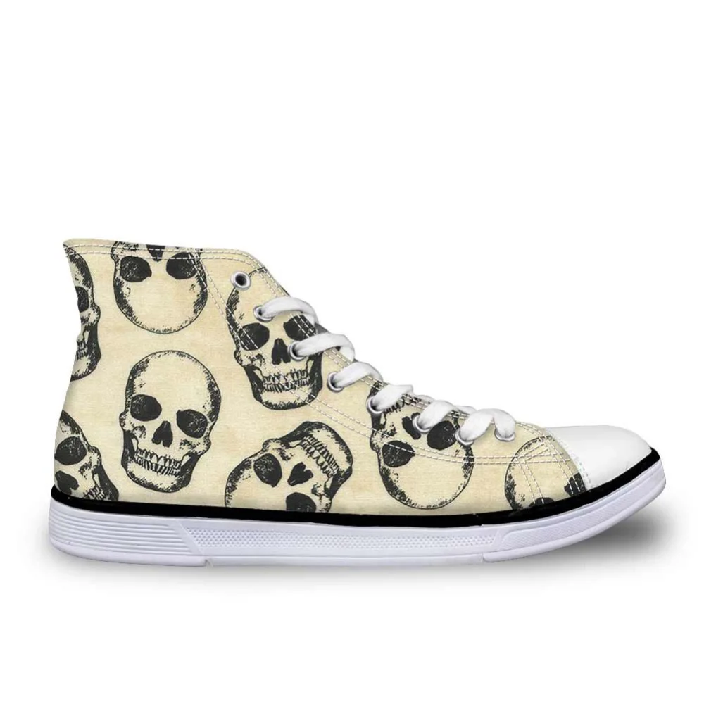 Black Skull Candy Lace Up Sneakers Canvas Skate Shoes for Women Comfortable