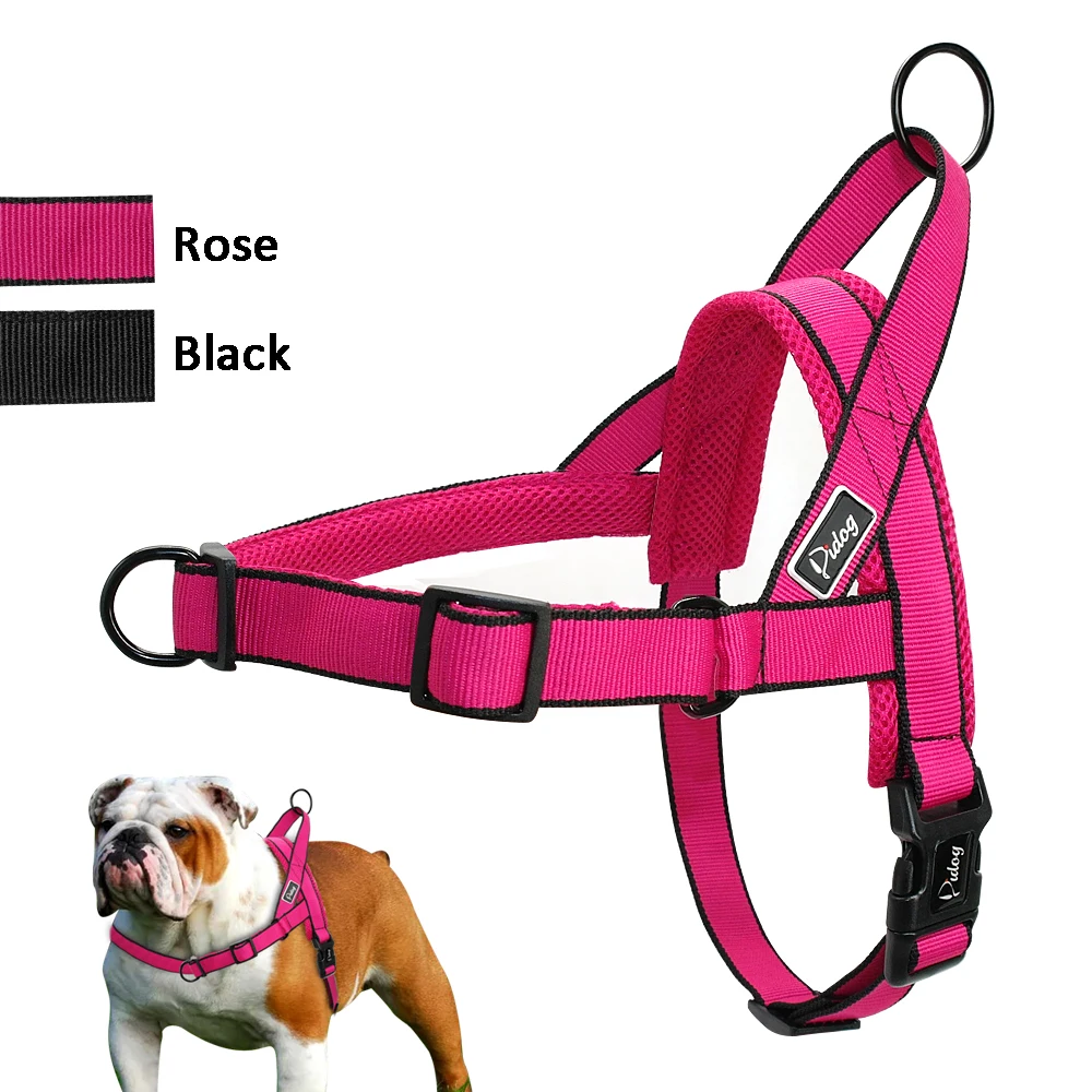No Pull Harness for Medium Large Dogs Leather Reflective Adjustable Bulldog S-L 