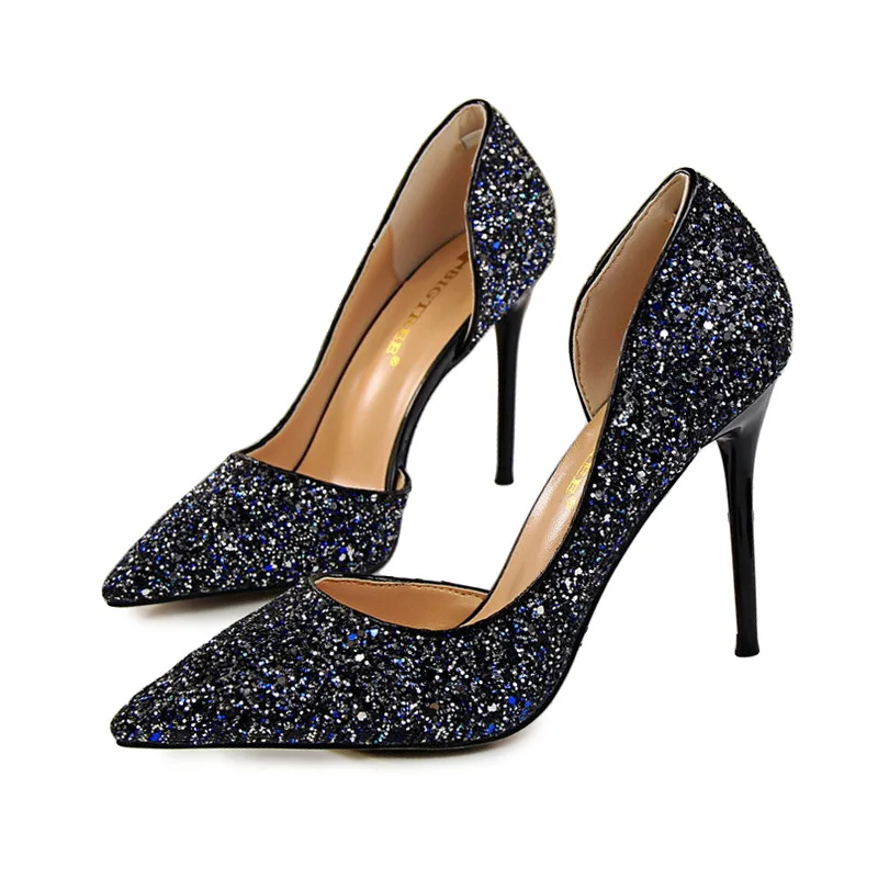 LAKESHI Women Pumps Bling High Heels Women Pumps Glitter High Heel Shoes Woman Sexy Wedding Shoes Gold Silver