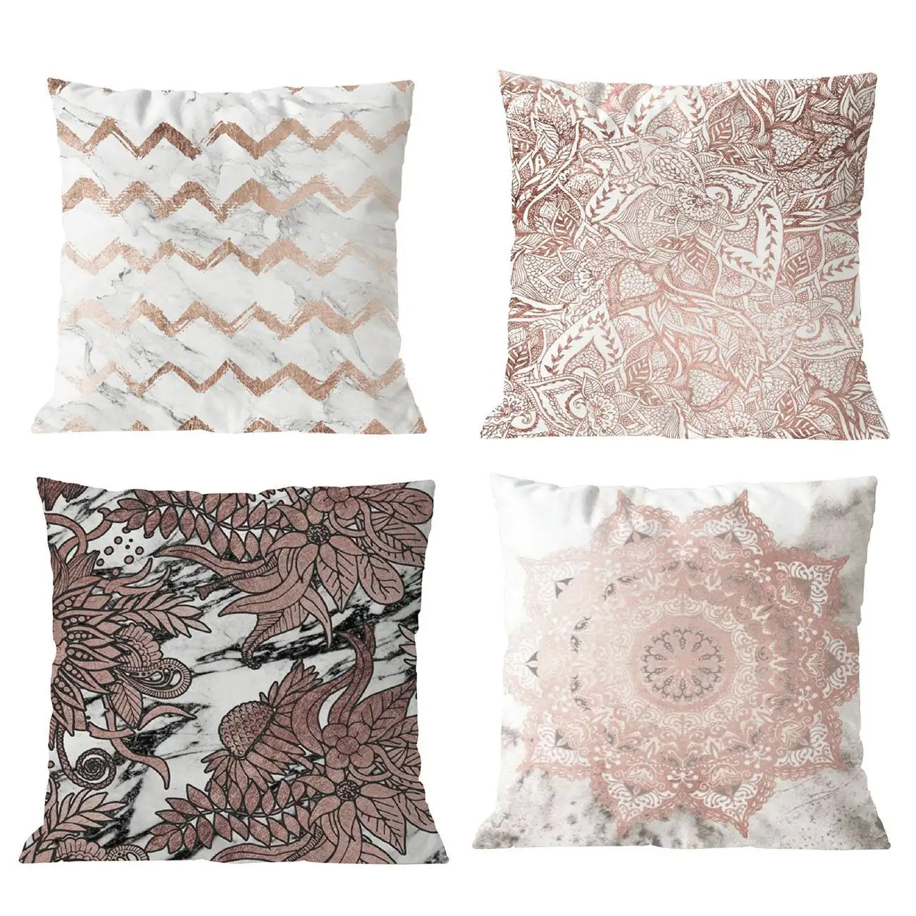 

Hot Geometric Leaves Cushion Covers Short Plush Throw Pillow Covers 45Cm X 45Cm Set Of 4Pcs Pink+ Pig Sand