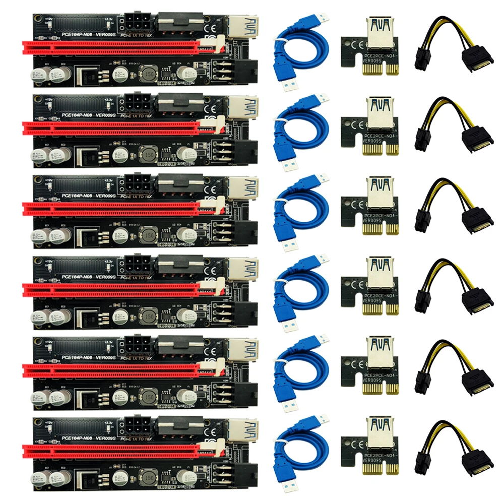 6 шт. новейший VER009 USB 3.0 PCI-E Райзер VER 009S Экспресс 1X 4x 8x 16x адаптер карта SATA 15