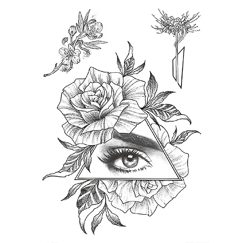 25 стилей, черный цветок, татуировка, конвертируемая, поддельная, 3D, боди-арт, татуировка, шея, рука, набор, узор розы, временная татуировка, наклейка
