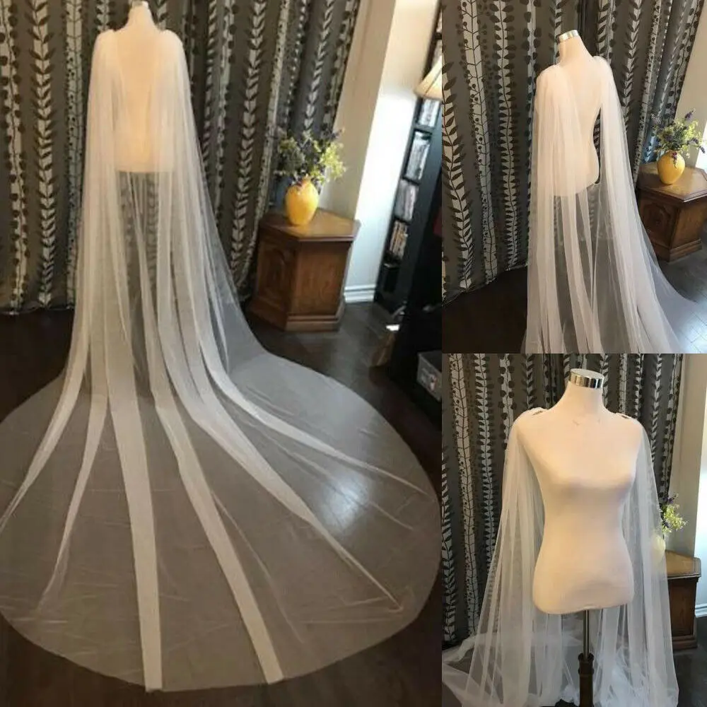 Simple Women's New Wedding Cloak Bridal Capes Tulle White Ivory Jackets Long Train Shawl Shoulder Accessories Custom Made Jacket