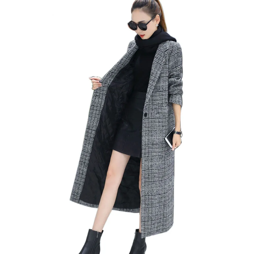 

Women Wool Coat Plaid Women Loose Long Single Breasted Woolen Coats Winter Coat Woolen Overcoat 2019 Wool Jackets Trench