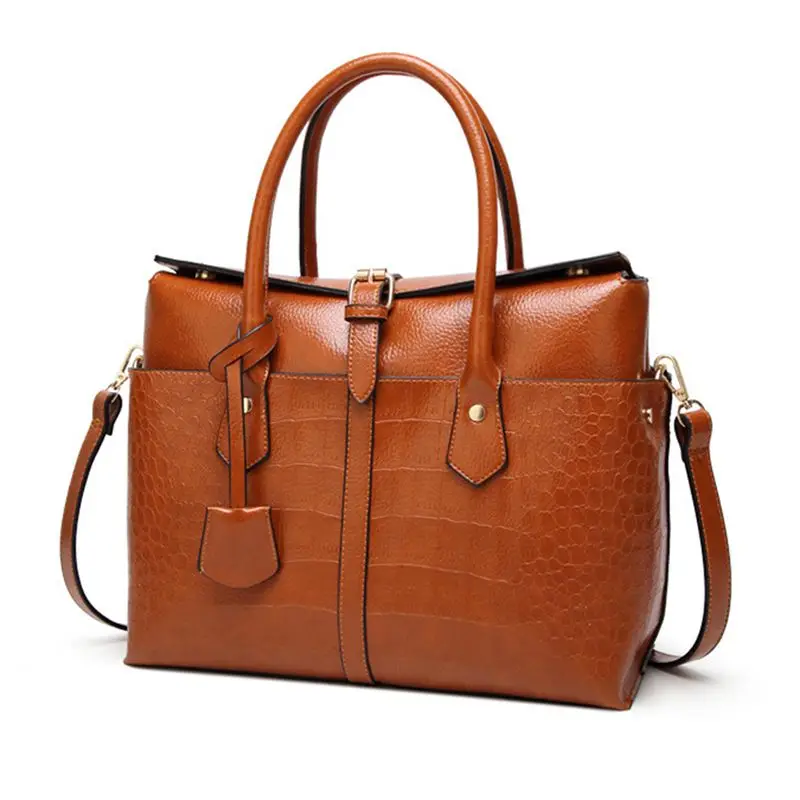 

Designer Women Shoulder Bag Large Tote Bag Women'S Quality Leather Handbags For Female Crocodile Messenger Bag Brown