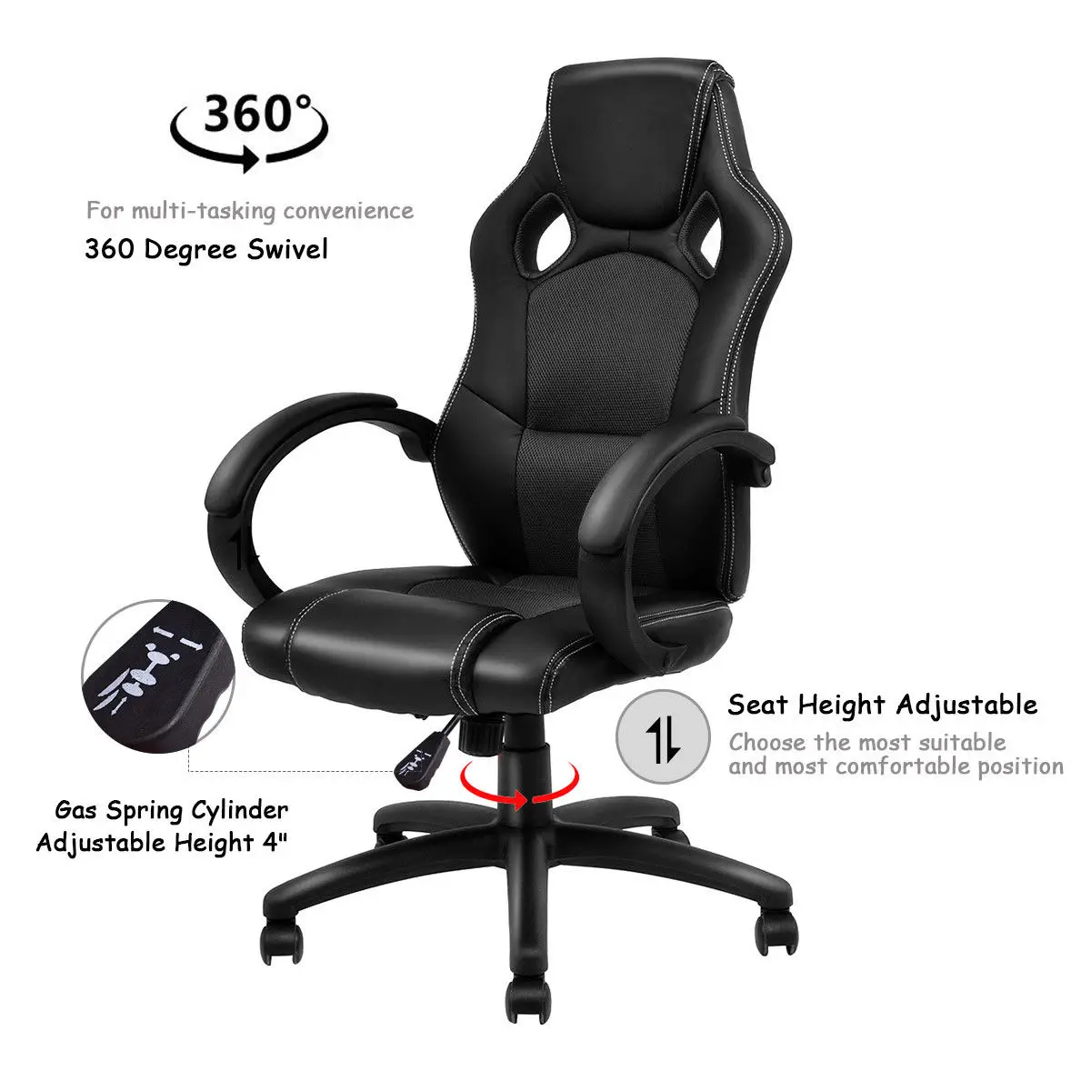  Giantex Gaming Chair High Back Racing Chair Bucket Seat Office Desk Swivel Executive Armchair Moder