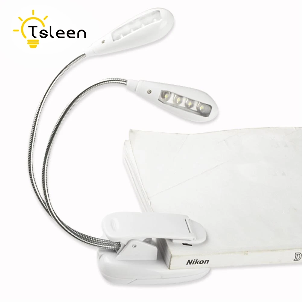 

TSLEEN 1PC Flexible Arm LED Clip Light Adjustable LED Desk Table Lamp For Laptop Ebook Reader Reading Light With 3*AAA Battery