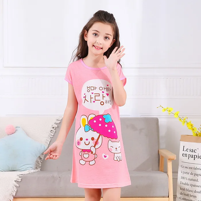 Летняя ночная рубашка для девочек, пижамы, Детская ночная рубашка с короткими рукавами, милое детское спальное платье из хлопка, размер 8, 10, 12, 14 лет - Цвет: style 17