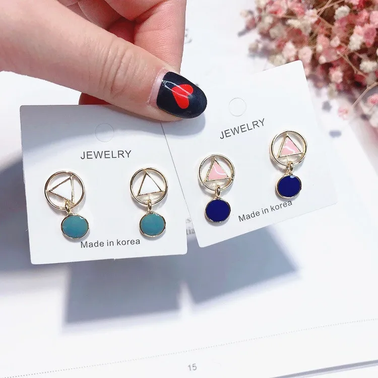 triangle round geometric earring 925 silver pin Hypoallergenic fadeless alloy fashion jewelry stud earrings for women girl gift