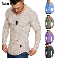 JACKEYWU повседневное для мужчин футболка мода 2019 г. 3D в полоску одноцветное цвет с длинным рукавом Тонкий эластичный одежда хип хоп уличн