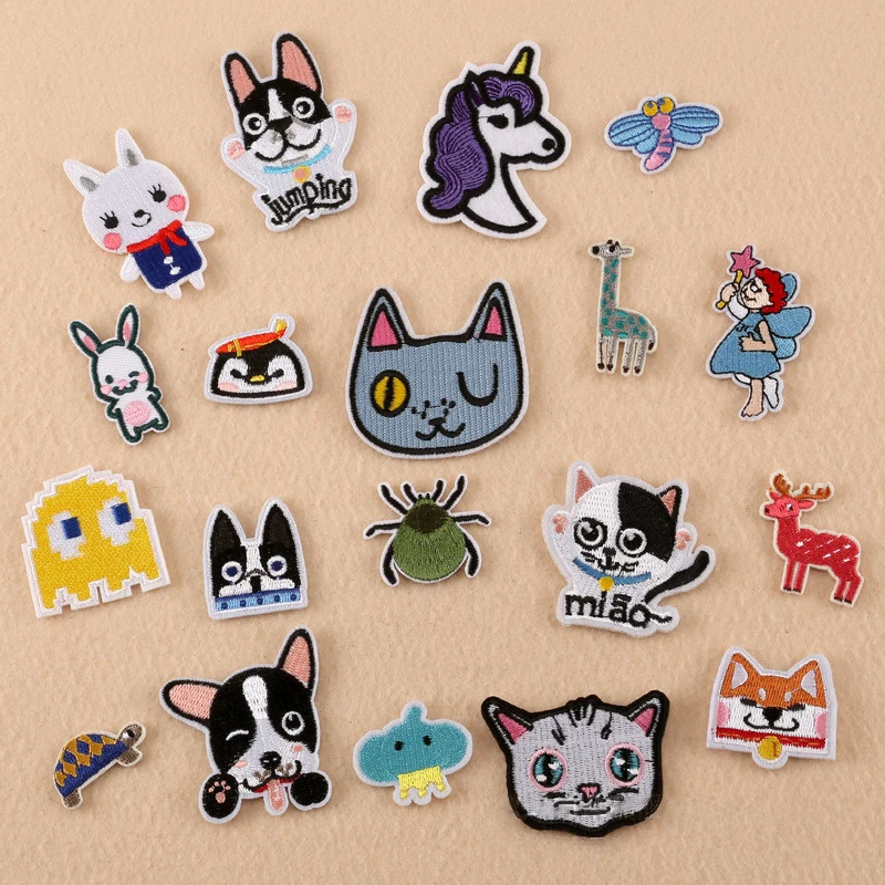 

19 Styles Cartoon Animals Embroidered Patches Iron On Clothing DIY Stripes Cat Dog Unicorn Clothes Badge Patch Jeans Applique