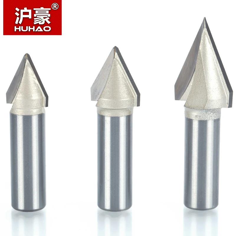 HUHAO 1pcs 1/2" 1/4" Shank 60 Deg V Type slotting cutter Tungsten Router Bits for wood Woodworking Carving Tool