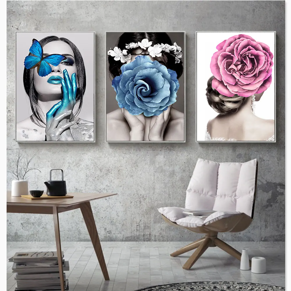 

WANGART Abstract Wall Art Pictures Fashion Woman butterfly Gold White and Black Oil Painting Modern Home Canvas Art Home Decor