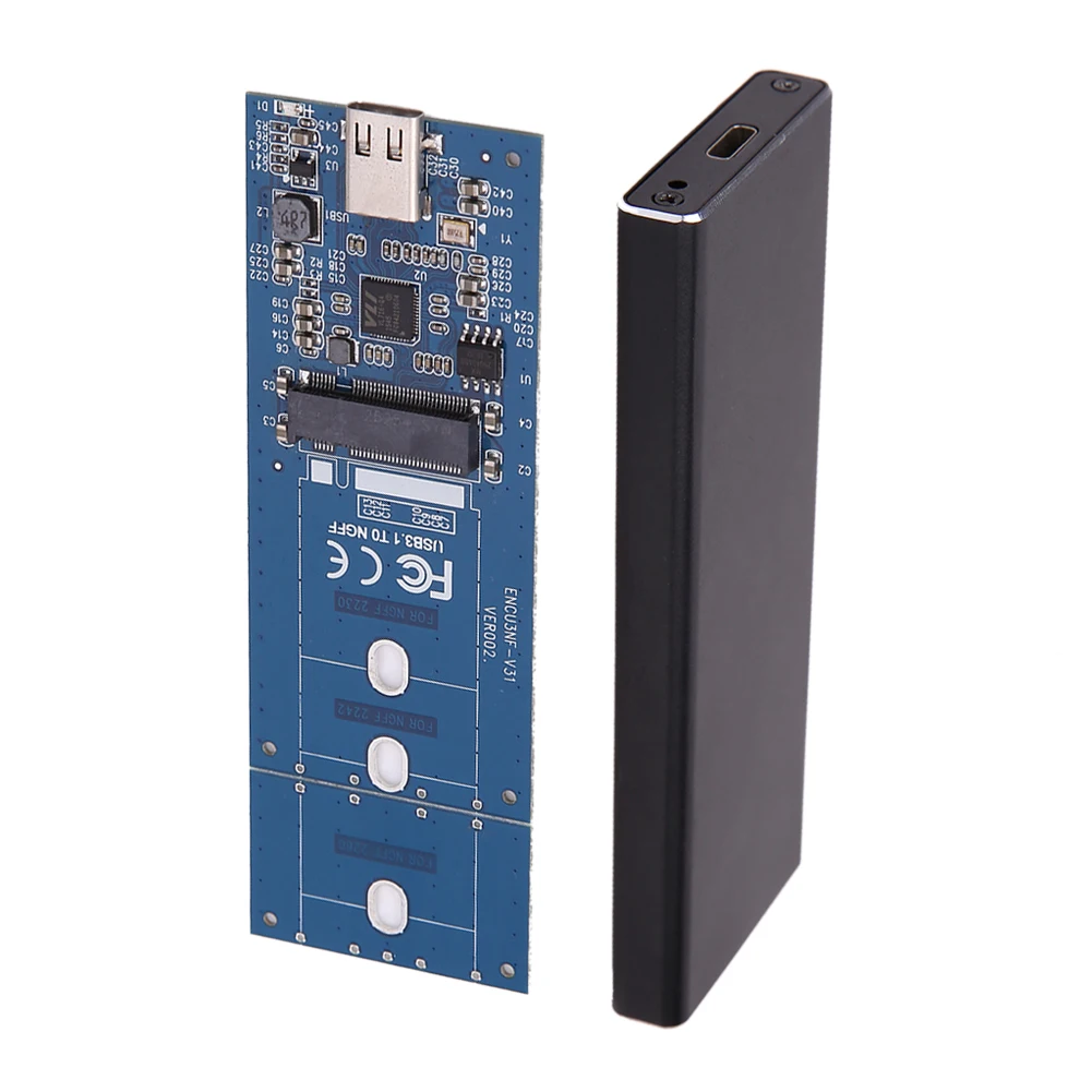 

M.2 B Key SSD to USB 3.1 Type-C Enclosure 10Gbps Converter Adapter Card External Aluminum Enclosure Case + USB Cable