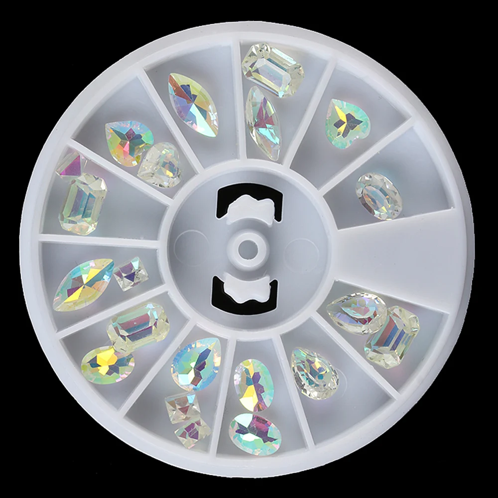 

New 1 Box AB Color Nail Decoration Crystal Rhinestone Marquise Flat Bottom For Manicure DIY Tips 3D Nail Art in Wheel