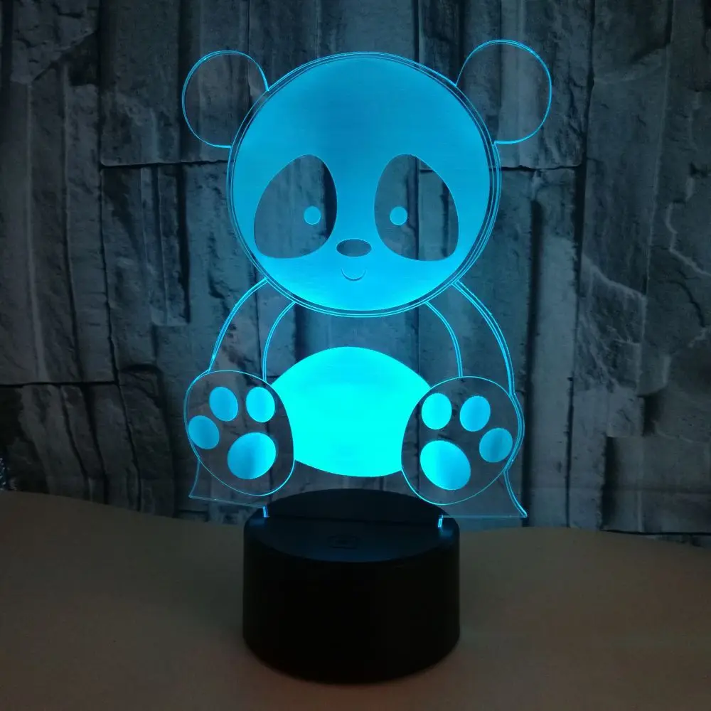  Cute Panda 3D Night Light Creative Electric Illusion 3d Lamp LED 7 Color changing USB touch Desk La