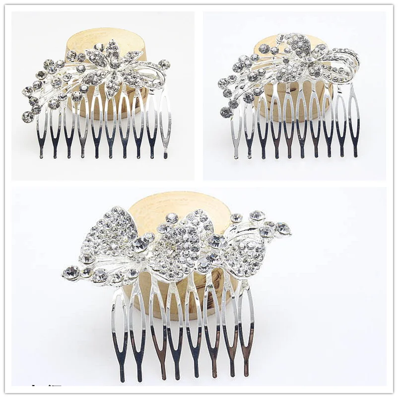 1pc Crystal Rhinestone Butterfly Flower Hair Comb Slide Fashion Women