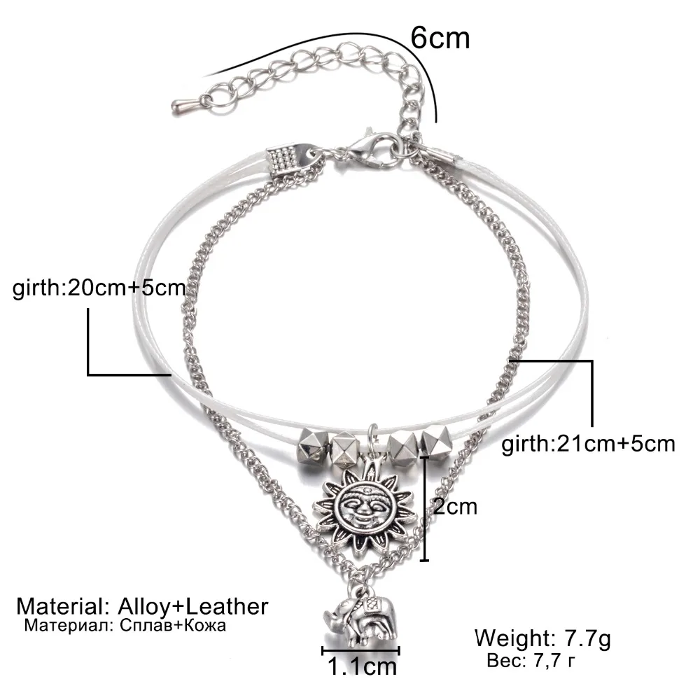 Винтажный Солнечный цветок браслет на ногу многослойный животный богемные браслеты на ногу для женщин и девушек модные очаровательные цепочки для ног Ювелирные изделия пляжные аксессуары