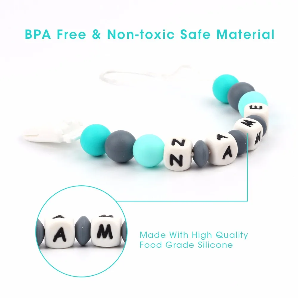 TYRY.HU Handmade Personalized Any Name Silicone Teething Pacifier Clip Holder Baby Carrier Teething Accessory Chew Teether Toys
