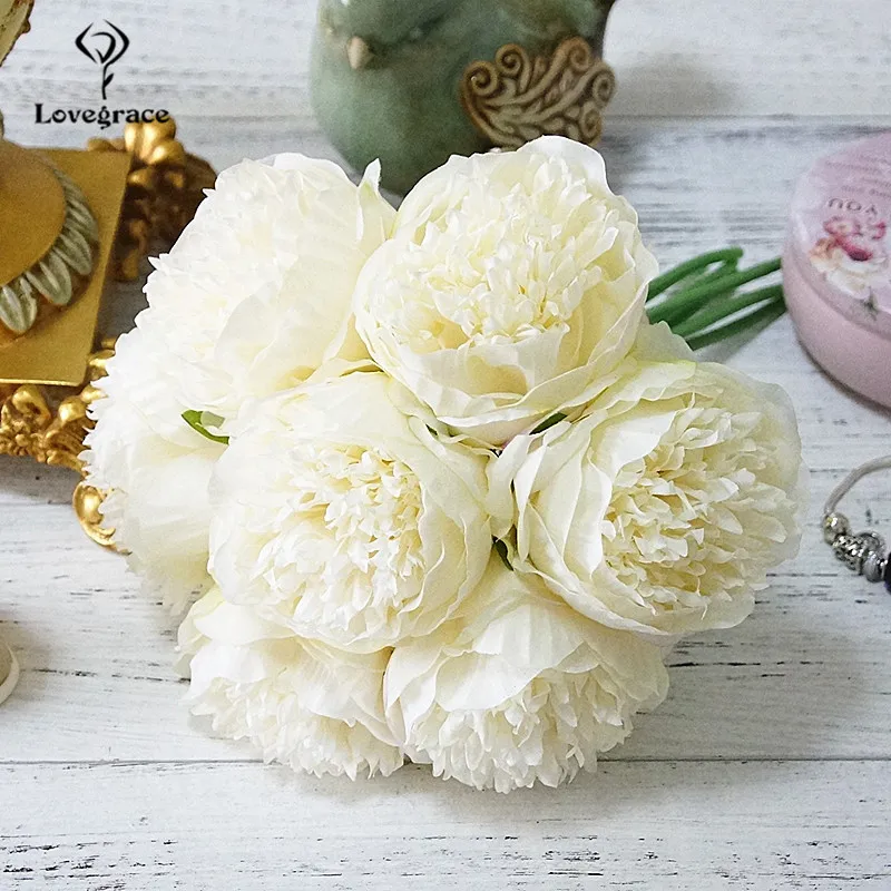 silk peony flowers artificial wedding bouquet fake flowers home floral decor (6)