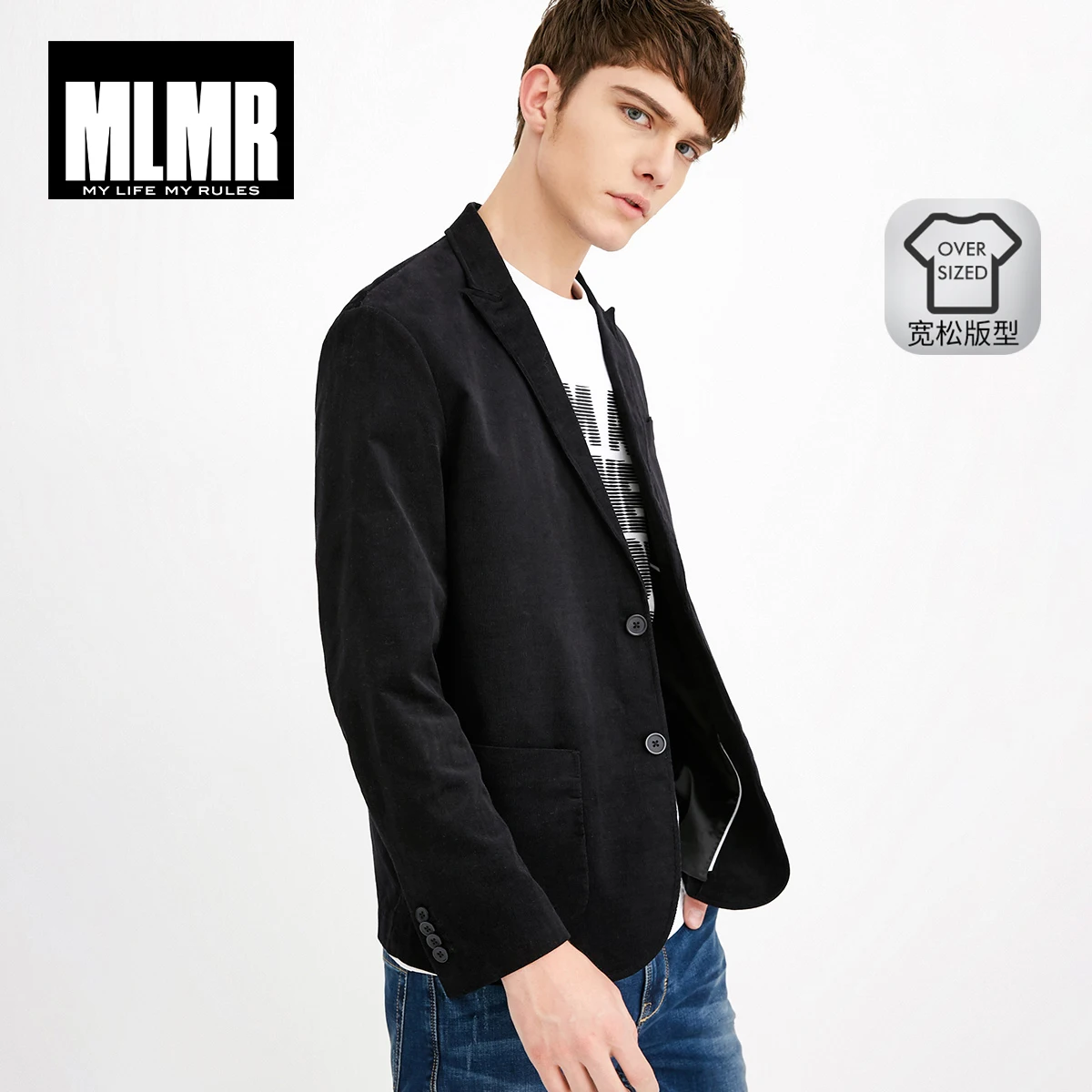 MLMR мужской осенний свободный короткий Блейзер | 218108504 - Цвет: Black